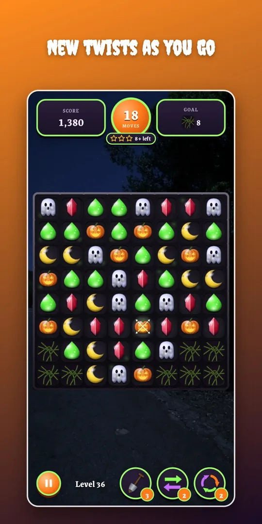 A Halloween level: ghosts and pumpkins in a haunted wood